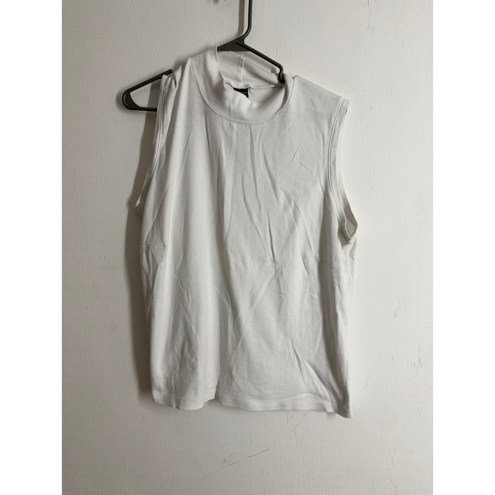Lands End White Mock Neck Sleeveless Top 100% Cotton Tank 1X 16W-18W 892174